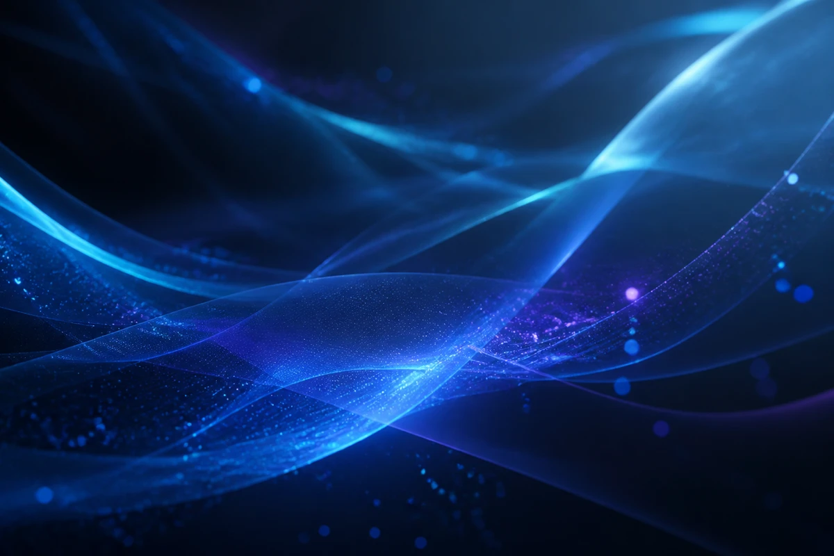 Abstract blue and cyan lightscape representing AI computing