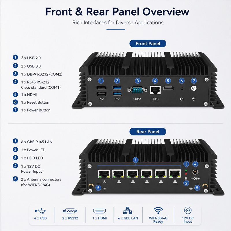 Front and rear panel overview