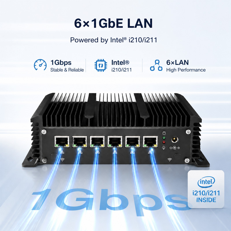 Six Intel Gigabit LAN ports