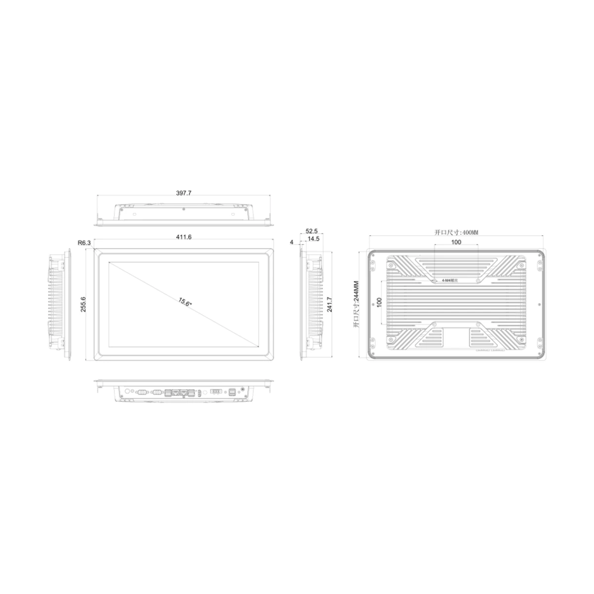 MCTPC-1506X dimensions and panel cutout (mm)